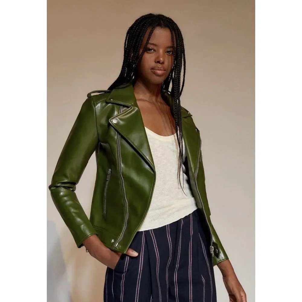 Deadwood River Cactus Jacket Women 4 Green Vegan Leather Moto Biker